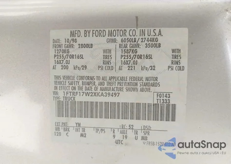 1999 Ford F150 Lariat/Work Series/Xl/Xlt z USA, uszkodzony, nr VIN 1FTRF17W2XKA39497